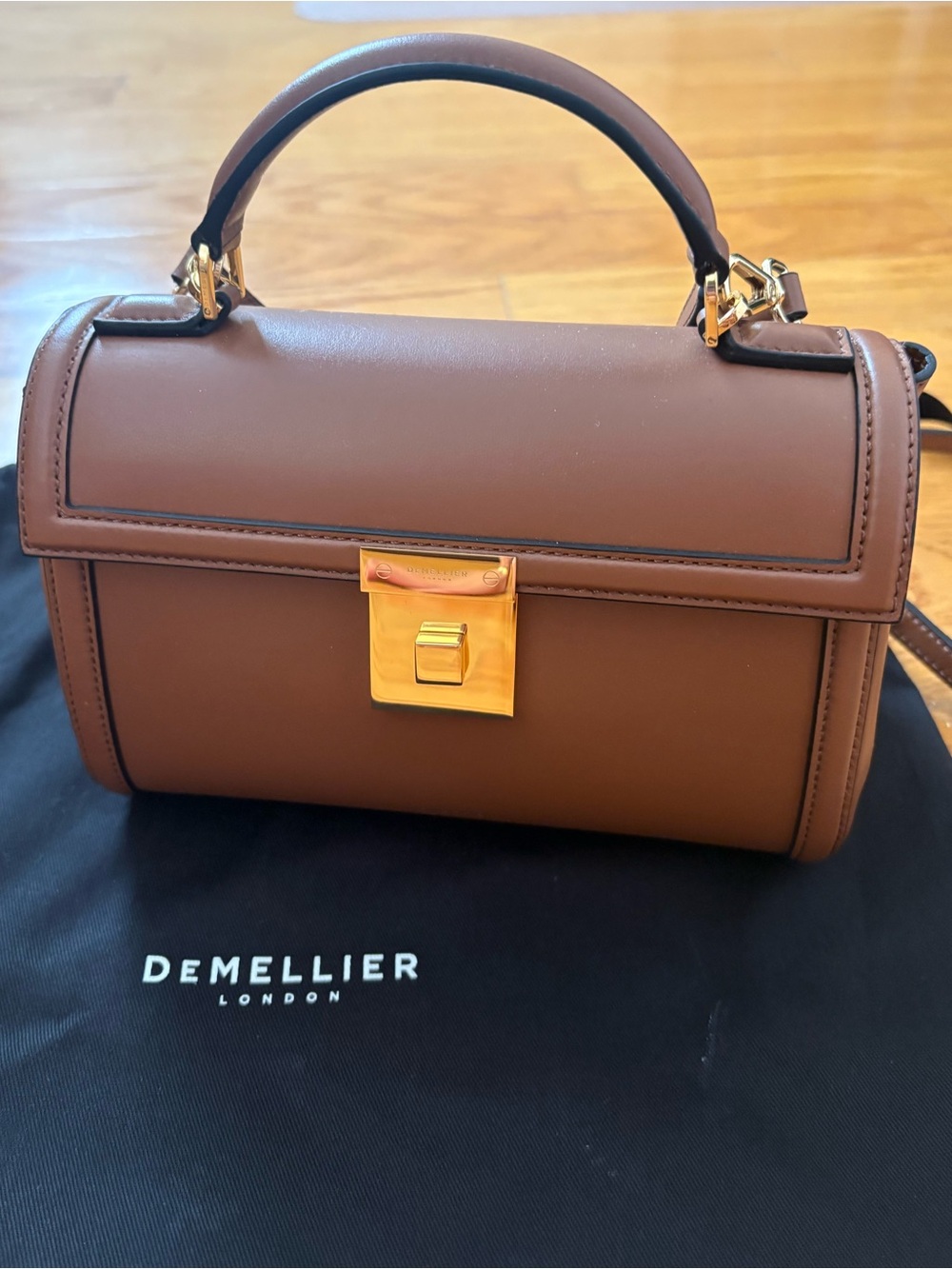 DeMellier Chestnut Brown Leather Top-Handle Satchel with Gold Hardware New